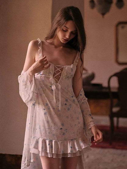 floral chemise sleepdress with robe