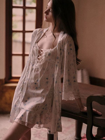 floral chemise sleepdress with robe