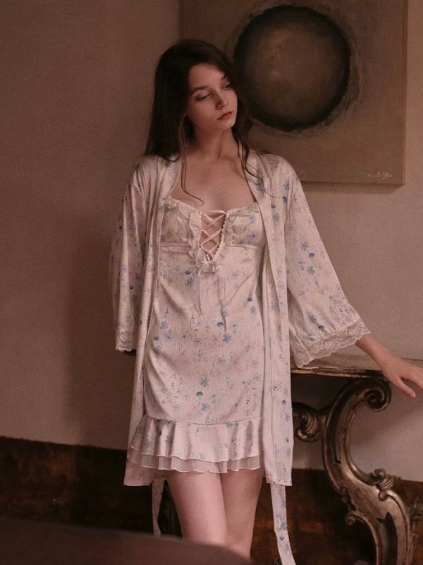 floral chemise sleepdress with robe