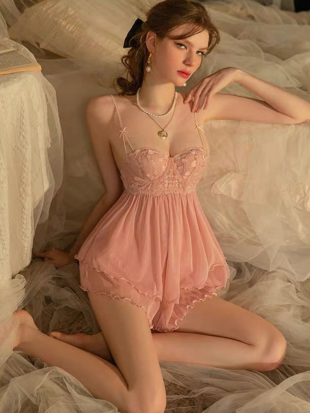 pink embroidery babydoll | Lumiere 18 Sexy Lingerie and sleepwear