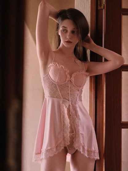 lace babydoll with front cut-out in pink