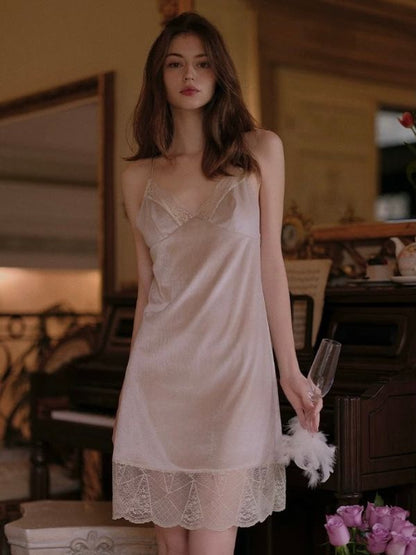 Soft Velvet fabric sleepdress with matching robe in champagne color