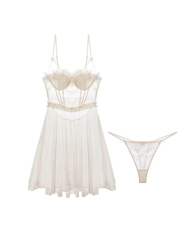 Beige babydoll with floral petal bra cup