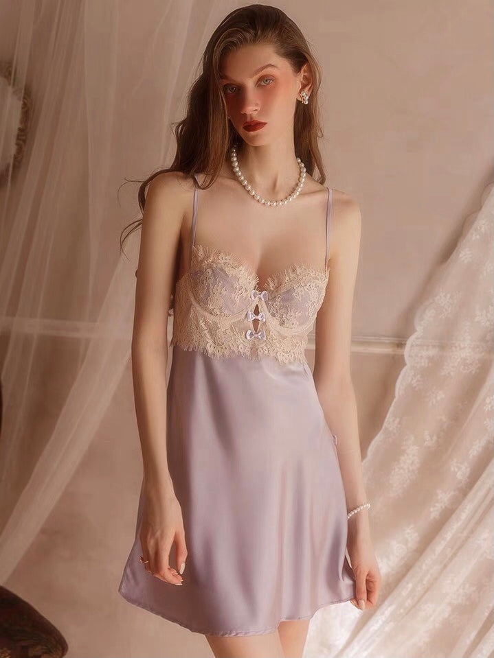 sexy purple nightdress lingerie with robe